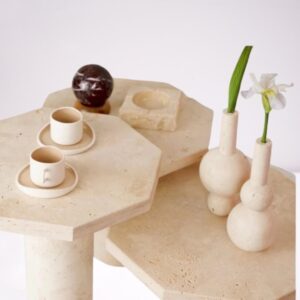 TRAVERTINE COFFEE TABLE, Set of 3, Marble Side Table, Natural Stone End Table, Contemporary Pedestal Table, Unique Coffee Table Set 6